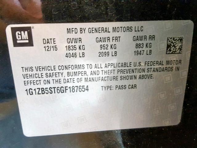 1G1ZB5ST6GF187654 - 2016 CHEVROLET MALIBU LS BLACK photo 10