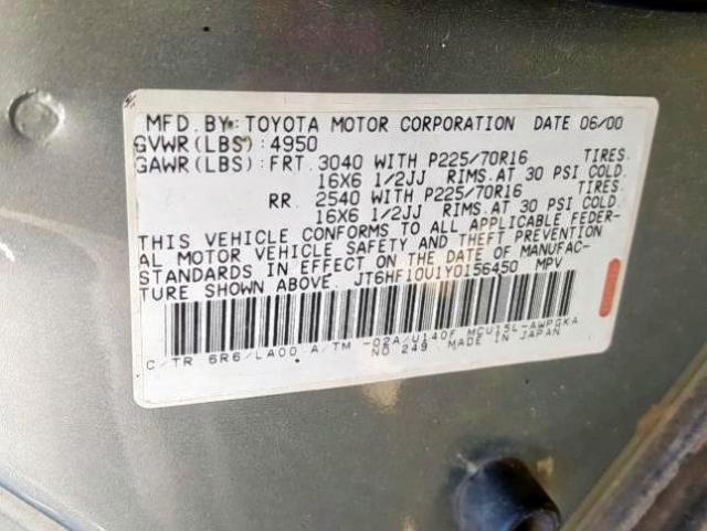 JT6HF10U1Y0156450 - 2000 LEXUS RX 300  photo 10