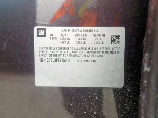 1G11C5SL3FF275859 - 2015 CHEVROLET MALIBU 1LT 紫色 照片 10