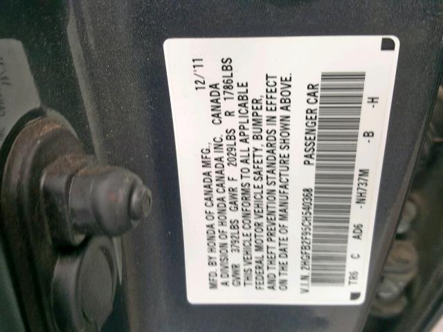 2HGFB2F95CH540368 - 2012 HONDA CIVIC EXL 石墨色 照片 10