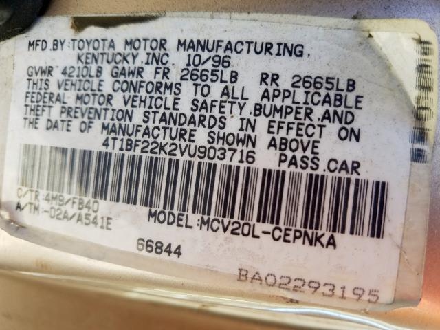 4T1BF22K2VU903716 - 1997 TOYOTA CAMRY CE  photo 10