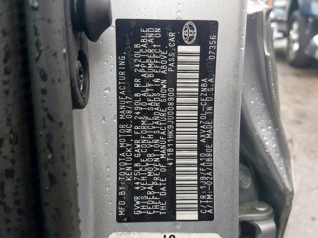 4T1B11HK9JU008900 - 2018 TOYOTA CAMRY LE A SILVER photo 10