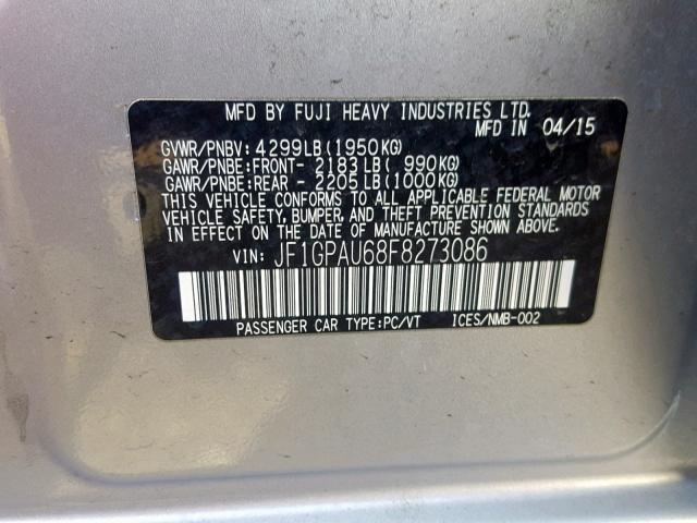 JF1GPAU68F8273086 - 2015 SUBARU IMPREZA SP SILVER photo 10