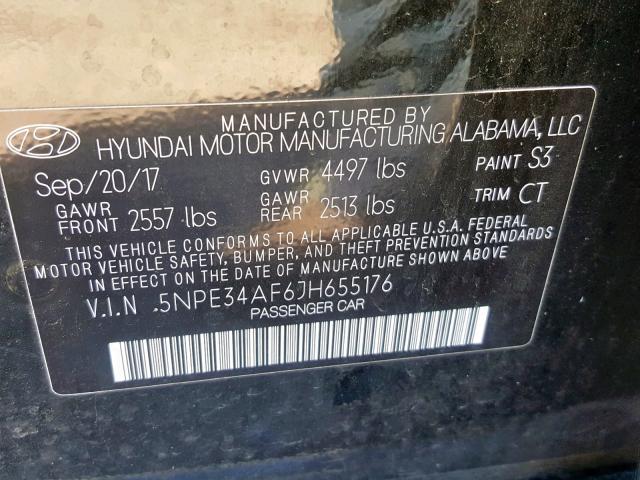 5NPE34AF6JH655176 - 2018 HYUNDAI SONATA SPO GRAY photo 10