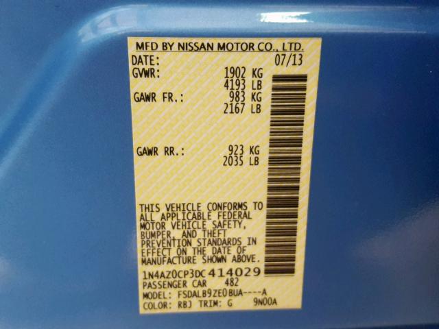 1N4AZ0CP3DC414029 - 2013 NISSAN LEAF S BLUE photo 10