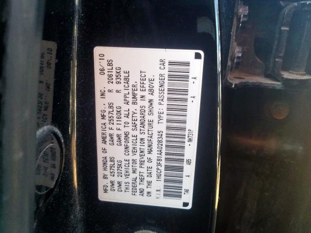 1HGCP3F81AA028345 - 2010 HONDA ACCORD EXL  photo 10