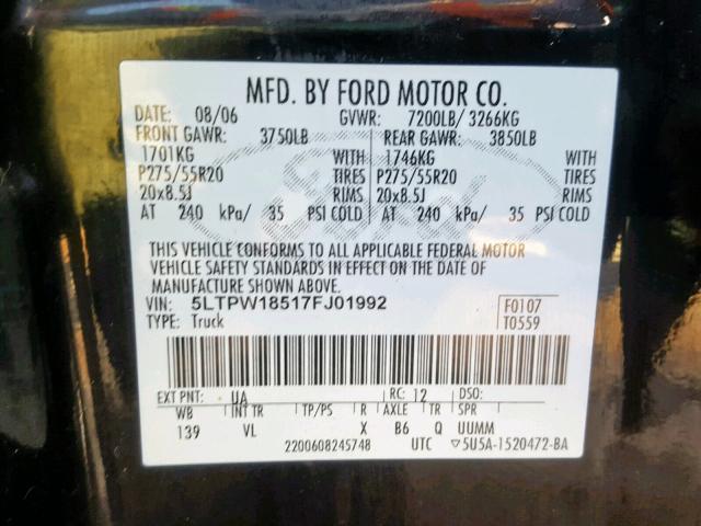 5LTPW18517FJ01992 - 2007 LINCOLN MARK LT BLACK photo 10