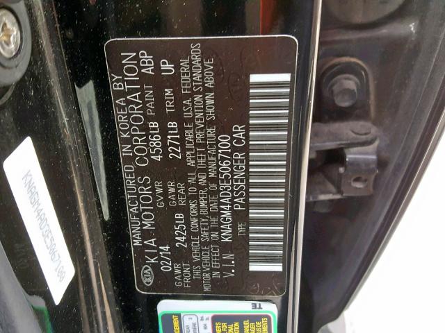 KNAGM4AD3E5067100 - 2014 KIA OPTIMA HYB BLACK photo 10