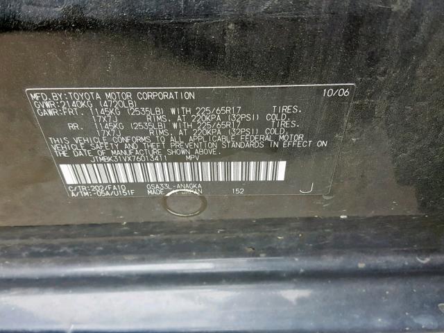 JTMBK31VX76013411 - 2007 TOYOTA RAV4 LIMIT BLACK photo 10