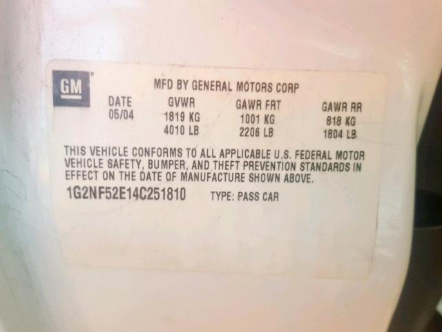 1G2NF52E14C251810 - 2004 PONTIAC GRAND AM S WHITE photo 10