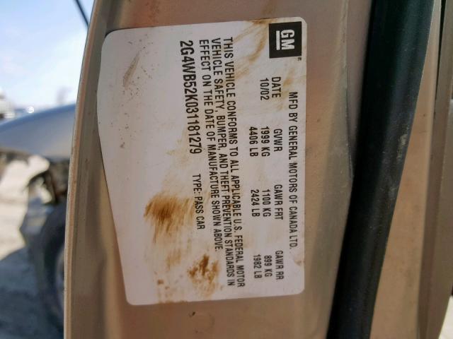 2G4WB52K031181279 - 2003 BUICK REGAL LS BEIGE photo 10