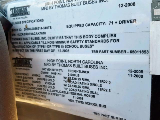 4UZABRDT9ACAK7610 - 2010 FREIGHTLINER CHASSIS B2 双色 照片 10