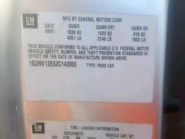 1G2NV12E32C142855 - 2002 PONTIAC GRAND AM G SILVER photo 10