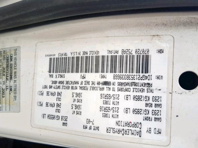 1D4GP21353B339668 - 2003 DODGE CARAVAN C/ WHITE photo 10