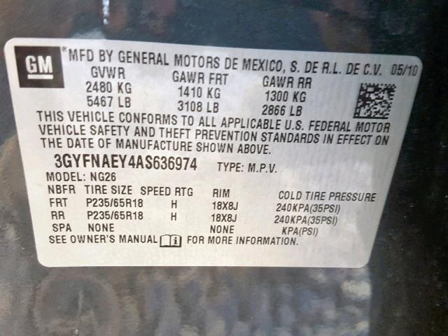 3GYFNAEY4AS636974 - 2010 CADILLAC SRX LUXURY BLACK photo 10