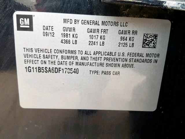 1G11B5SA6DF170540 - 2013 CHEVROLET MALIBU LS Schwarz Foto 10