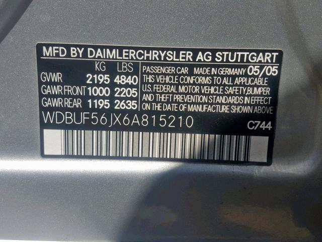 WDBUF56JX6A815210 - 2006 MERCEDES-BENZ E 350 SILVER photo 10