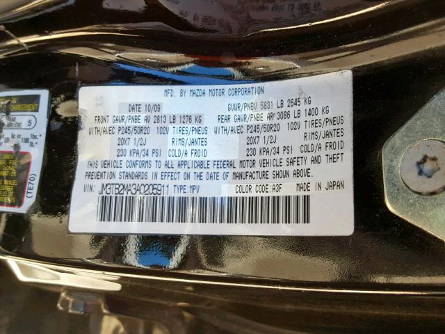 JM3TB2MA3A0205911 - 2010 MAZDA CX-9 BLACK photo 10