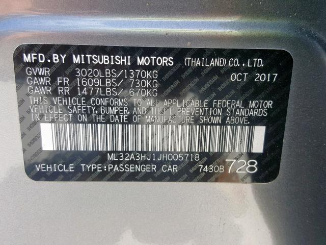 ML32A3HJ1JH005718 - 2018 MITSUBISHI MIRAGE ES BLUE photo 10