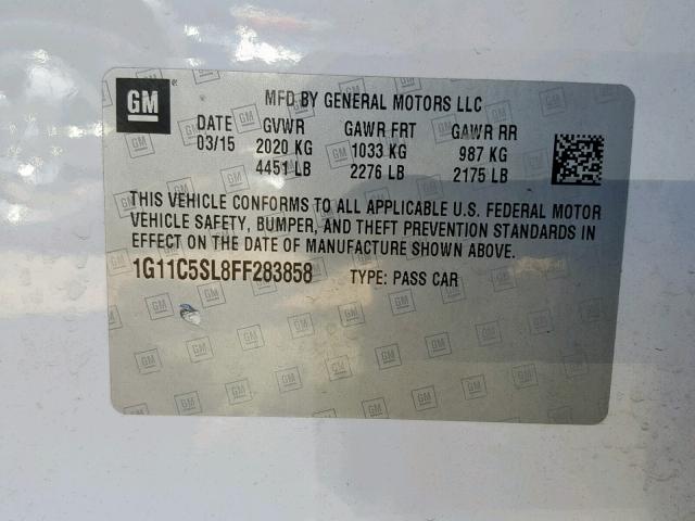 1G11C5SL8FF283858 - 2015 CHEVROLET MALIBU 1LT 白色 照片 10