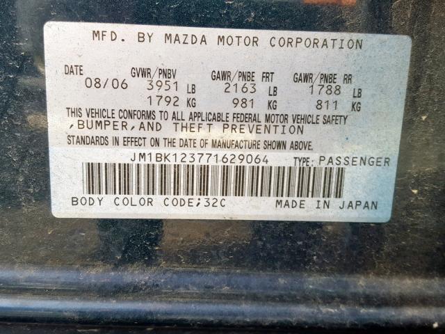 JM1BK123771629064 - 2007 MAZDA 3 S BLUE photo 10