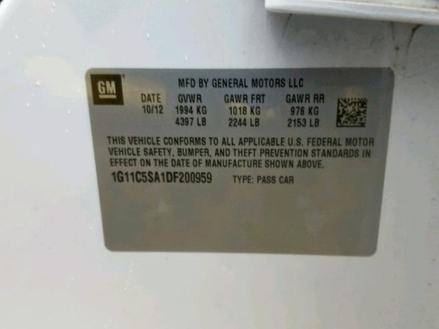 1G11C5SA1DF200959 - 2013 CHEVROLET MALIBU 1LT 白色 照片 10