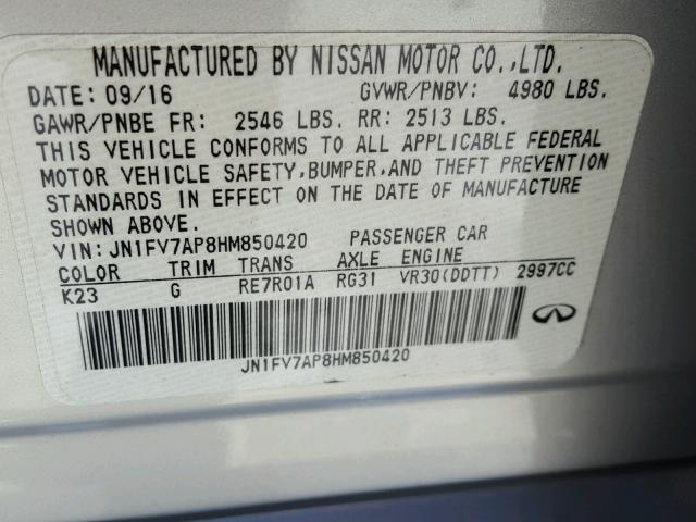 JN1FV7AP8HM850420 - 2017 INFINITI Q50 RED SP SILVER photo 10