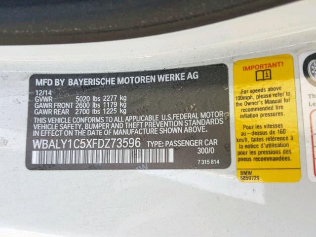 WBALY1C5XFDZ73596 - 2015 BMW 640 XI WHITE photo 10