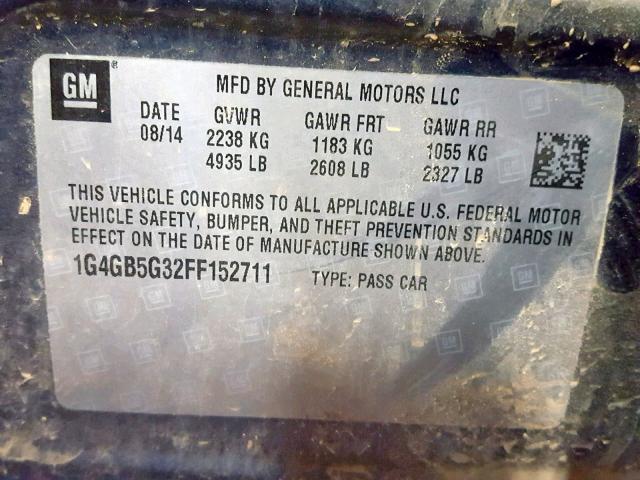 1G4GB5G32FF152711 - 2015 BUICK LACROSSE BLUE photo 10