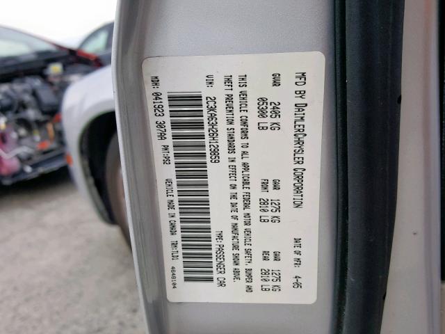 2C3KA63H26H129859 - 2006 CHRYSLER 300C SILVER photo 10