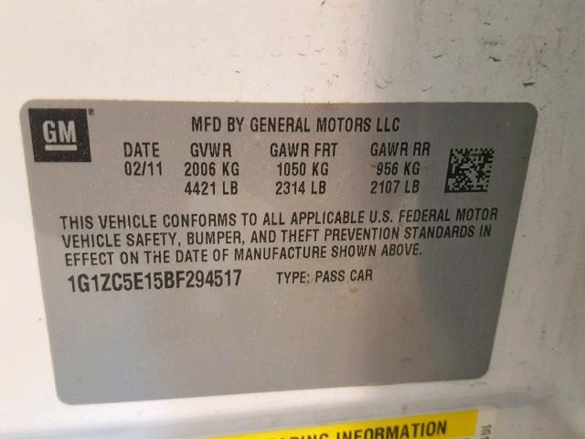 1G1ZC5E15BF294517 - 2011 CHEVROLET MALIBU 1LT 白色 照片 10