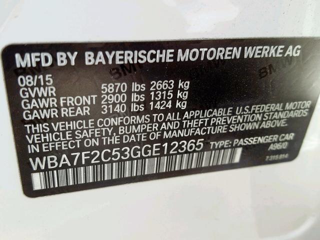 WBA7F2C53GGE12365 - 2016 BMW 750 XI WHITE photo 10