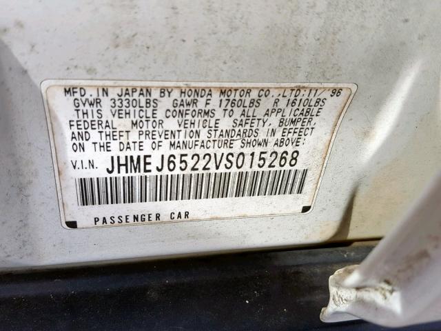 JHMEJ6522VS015268 - 1997 HONDA CIVIC DX WHITE photo 10