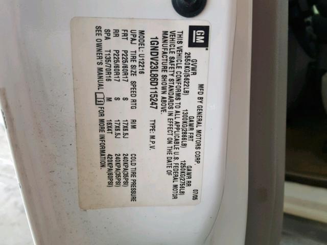 1GNDV23L86D115247 - 2006 CHEVROLET UPLANDER L 白色 照片 10