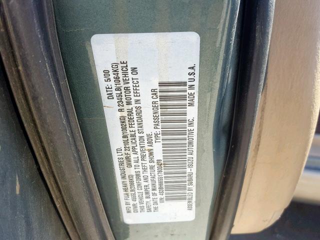 4S3BH665517600478 - 2001 SUBARU LEGACY OUT GREEN photo 10