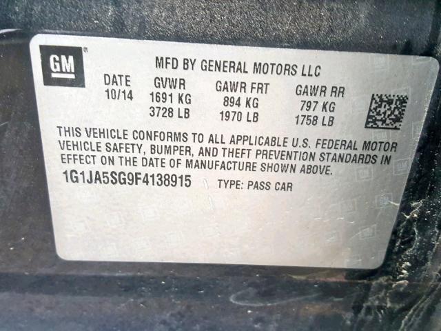 1G1JA5SG9F4138915 - 2015 CHEVROLET SONIC LS BLACK photo 10