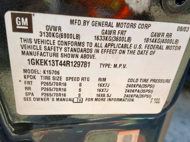 1GKEK13T44R129781 - 2004 GMC YUKON GRAY photo 10