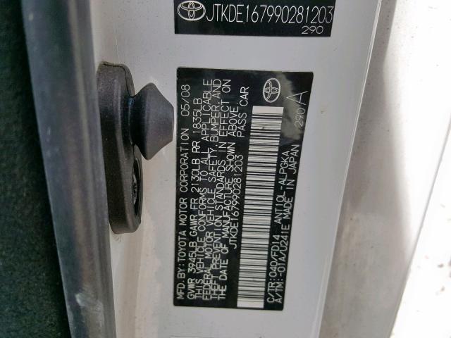 JTKDE167990281203 - 2009 TOYOTA SCION TC WHITE photo 10