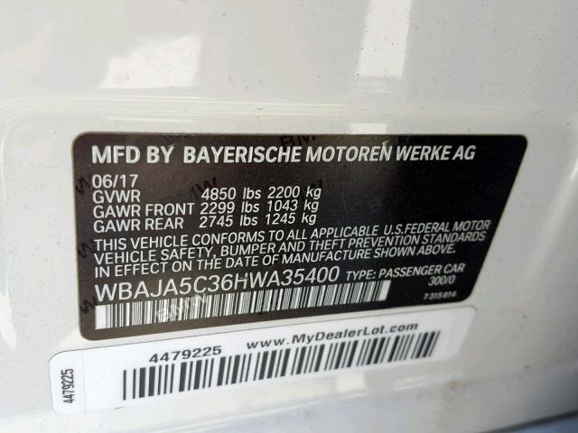 WBAJA5C36HWA35400 - 2017 BMW 530 I WHITE photo 10