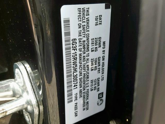 6G3F15RW5HL300741 - 2017 CHEVROLET SS BLACK photo 10