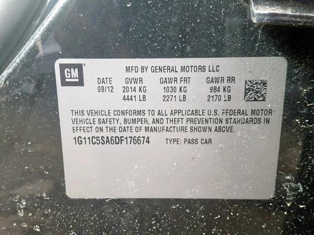 1G11C5SA6DF176674 - 2013 CHEVROLET MALIBU 1LT 黑色 照片 10