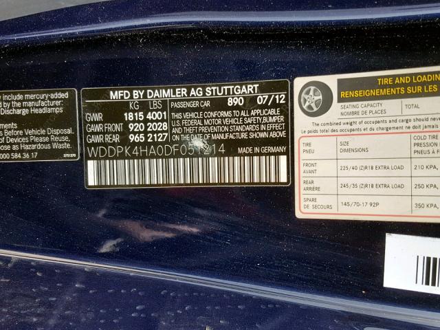 WDDPK4HA0DF051214 - 2013 MERCEDES-BENZ SLK 250 BLUE photo 10