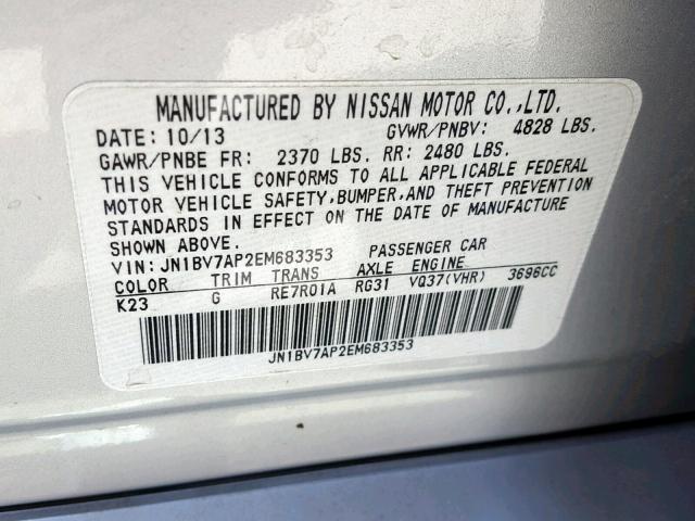 JN1BV7AP2EM683353 - 2014 INFINITI Q50 BASE SILVER photo 10