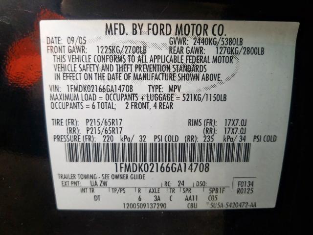 1FMDK02166GA14708 - 2006 FORD FREESTYLE SEL  photo 10