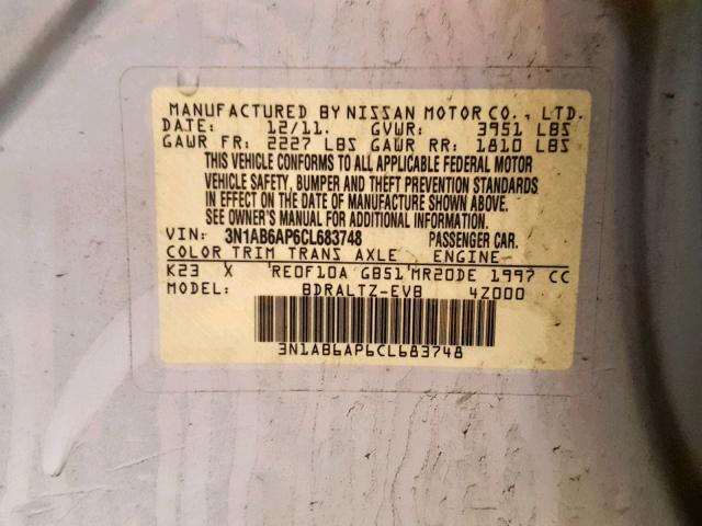 3N1AB6AP6CL683748 - 2012 NISSAN SENTRA 2.0 SILVER photo 10