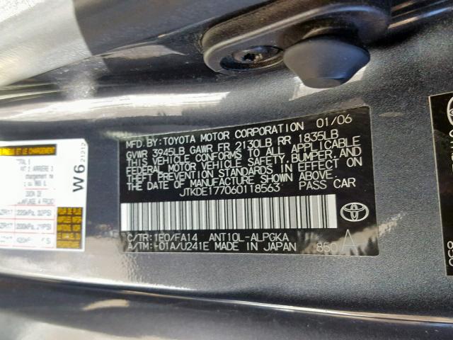 JTKDE177060118563 - 2006 TOYOTA SCION TC BLACK photo 10