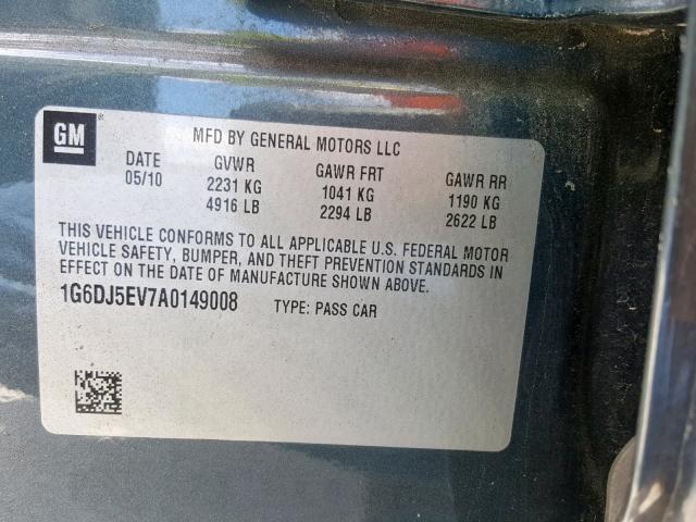 1G6DJ5EV7A0149008 - 2010 CADILLAC CTS PERFOR GRAY photo 10