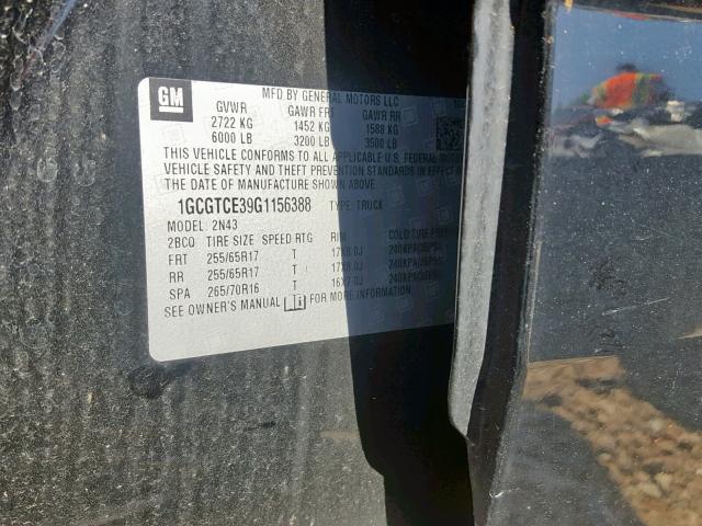 1GCGTCE39G1156388 - 2016 CHEVROLET COLORADO L BLACK photo 10