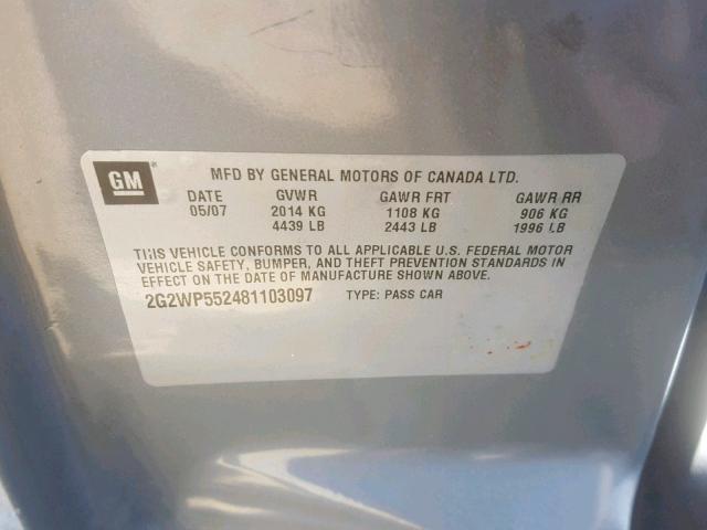 2G2WP552481103097 - 2008 PONTIAC GRAND PRIX GRAY photo 10