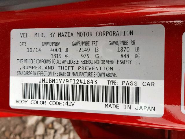 JM1BM1V79F1241843 - 2015 MAZDA 3 TOURING RED photo 10